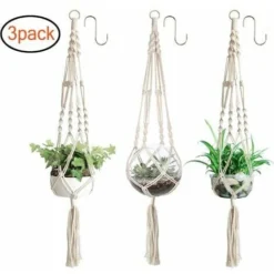 Ensemble De 3 Paniers Suspendus En Macramé Corde De Coton Panier Suspendu Pot De Fleur Porte-plante Cintre Pour Plafonds Extérieurs Intérieurs