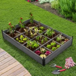 Carré Potager 12 Compartiments Bois Gris + Housse Serre Châssis -Promos Jardin Noble Magasin 11642863 3