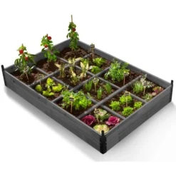 Carré Potager 12 Compartiments Bois Gris + Housse Serre Châssis -Promos Jardin Noble Magasin 11642863 4