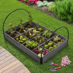 Carré Potager 12 Compartiments Bois Gris + Housse Serre Châssis -Promos Jardin Noble Magasin 11642863 5