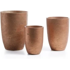 Kave Home - Lot De 3 Cache-pots Low Cuivre En Ciment Pour Usage Intérieur Et Extérieur