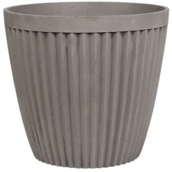 Cache-Pot Gris Taupe En Pierre Et Polyrésine 36 Cm Diamètre à Rayures Verticales Poka