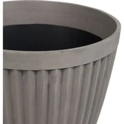 Cache-Pot Gris Taupe En Pierre Et Polyrésine 36 Cm Diamètre à Rayures Verticales Poka -Promos Jardin Noble Magasin 13100043 4