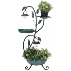 Fleur Plante Stands Soucoupe Bain D'oiseau Extérieur Lampe Solaire Stand Jardin Jardin Oiseau Bain Vert Harms 315128