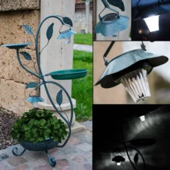 Fleur Plante Stands Soucoupe Bain D'oiseau Extérieur Lampe Solaire Stand Jardin Jardin Oiseau Bain Vert Harms 315128 -Promos Jardin Noble Magasin 13633838 4