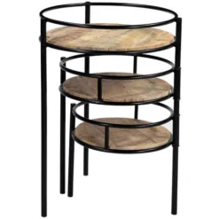 Support De Plantes Modulable En Bois Manguier Massif Et Métal Noir L50 Cm THREE -Promos Jardin Noble Magasin 18215437 3