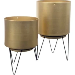 Set De 2 Cache-pots Dorés Avec Pieds Filaires