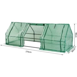 HOMCOM Mini Serre De Jardin 270L X 90l X 90H Cm Acier PE Haute Densité 140 G/m² Anti-UV 3 Fenêtres Avec Zip Enroulables Vert -Promos Jardin Noble Magasin 25006893 3