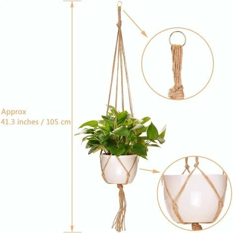 LITZEE Lot De 4 Suspension Corde Plante Macramé Porte Pot Suspendu Plante Cintre Intérieur Extérieur Décoration Du Jardin Avec - 2 Pièces 105 Cm Et 2 Pièces 90 Cm, 4 Pieds 4 LITZEE Lot De 4 Suspension Corde Plante Macramé Porte Pot Suspendu Plante Cintre Intérieur Extérieur Décoration Du Jardin Avec - 2 Pièces 105 Cm Et 2 Pièces 90 Cm, 4 Pieds – Image 2