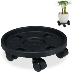 Relaxdays, Plateau à Roulettes Pour Plantes, Jeu De 2, D. 30,6 Cm, Support Pour Fleurs Avec Roues, Intérieurt, Extérieur