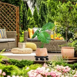 Relaxdays, Plateau à Roulettes Pour Plantes, Jeu De 2, D. 30,6 Cm, Support Pour Fleurs Avec Roues, Intérieurt, Extérieur -Promos Jardin Noble Magasin 26924724 5