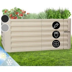 Blumfeldt Jardinieres Exterieur Surélevées, Pot De Fleur Exterieur Pour Les Fleurs, Herbes, Fruits, Légumes, Bac Jardiniere Balcon, Potager Sur Pied, Acier Ultra Solide, 432L, 120 X 60 X 60cm, Argent