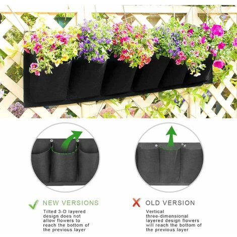 Kueatily Sac De Plantation Vertical, Jardin Sac à Plantes Mural Jardinière Suspendue Balcon Pot à Suspendre Intérieur Extérieur Fleur 6 Poches (Noir) 6 Kueatily Sac De Plantation Vertical, Jardin Sac à Plantes Mural Jardinière Suspendue Balcon Pot à Suspendre Intérieur Extérieur Fleur 6 Poches (Noir) – Image 4
