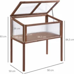 OUTSUNNY Mini Serre Sur Pieds Dim. 90L X 50l X 93H Cm Toit Ouvrable Panneaux De Polycarbonate Bois Sapin Traité -Promos Jardin Noble Magasin 28189137 3