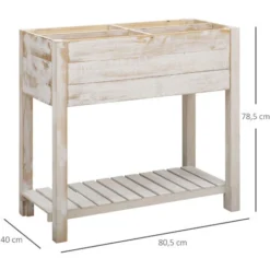 OUTSUNNY Jardinière Sur Pieds Potager Dim. 80L X 40l X 78H Cm Bois Sapin Blanc Effet Vieilli -Promos Jardin Noble Magasin 28278742 3