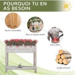 OUTSUNNY Jardinière Sur Pieds Potager Dim. 80L X 40l X 78H Cm Bois Sapin Blanc Effet Vieilli -Promos Jardin Noble Magasin 28278742 4