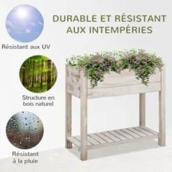 OUTSUNNY Jardinière Sur Pieds Potager Dim. 80L X 40l X 78H Cm Bois Sapin Blanc Effet Vieilli -Promos Jardin Noble Magasin 28278742 5