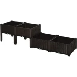 OUTSUNNY Jardinière Sur Pieds Carré Potager 2 étages Dim. 80L X 80l X 44H Cm Insert D'irrigation Plastique Imitation Rotin Tressé Chocolat -Promos Jardin Noble Magasin 28368951 4