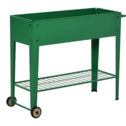OUTSUNNY Jardinière Sur Pieds Potager Dim. 104L X 39l X 80H Cm étagère 2 Roues + Insert D'irrigation Métal Vert