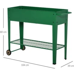 OUTSUNNY Jardinière Sur Pieds Potager Dim. 104L X 39l X 80H Cm étagère 2 Roues + Insert D'irrigation Métal Vert -Promos Jardin Noble Magasin 28443744 3