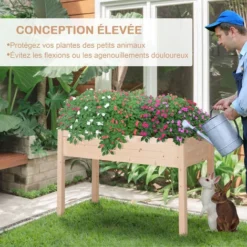 OUTSUNNY Jardinière Sur Pieds Potager Dim. 122L X 56l X 76H Cm Inserts D'irrigation + Feutre De Drainage Inclus Bois Massif Sapin -Promos Jardin Noble Magasin 28503721 5