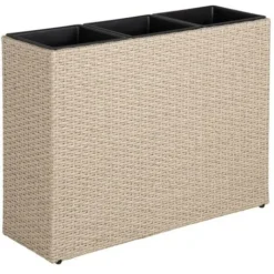 Bac à Fleur Avec 3 Pots En Polyrotin 77 Cm X 27 Cm X 60 Cm Beige