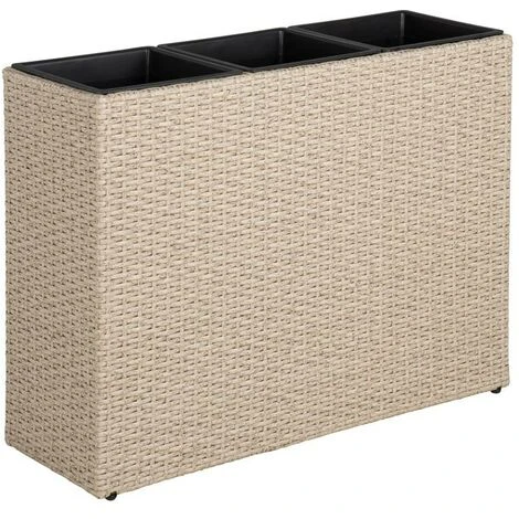Bac à Fleur Avec 3 Pots En Polyrotin 77 Cm X 27 Cm X 60 Cm Beige 3 Bac à Fleur Avec 3 Pots En Polyrotin 77 Cm X 27 Cm X 60 Cm Beige