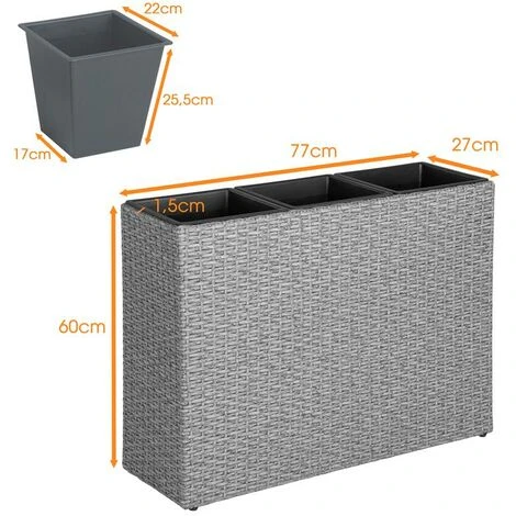 Bac à Fleur Avec 3 Pots En Polyrotin 77 Cm X 27 Cm X 60 Cm Beige 4 Bac à Fleur Avec 3 Pots En Polyrotin 77 Cm X 27 Cm X 60 Cm Beige – Image 2