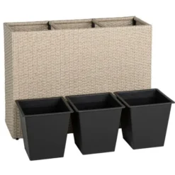 Bac à Fleur Avec 3 Pots En Polyrotin 77 Cm X 27 Cm X 60 Cm Beige 9 Bac à Fleur Avec 3 Pots En Polyrotin 77 Cm X 27 Cm X 60 Cm Beige -Promos Jardin Noble Magasin 29541830 3