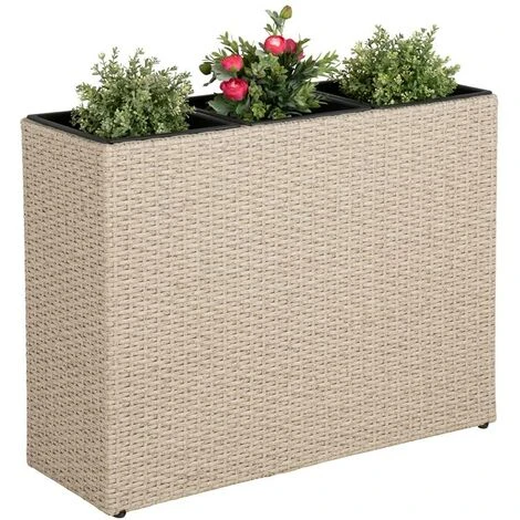 Bac à Fleur Avec 3 Pots En Polyrotin 77 Cm X 27 Cm X 60 Cm Beige 7 Bac à Fleur Avec 3 Pots En Polyrotin 77 Cm X 27 Cm X 60 Cm Beige – Image 5
