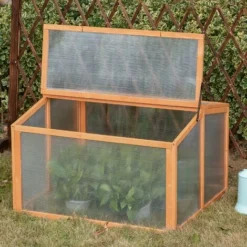 OUTSUNNY Mini Serre De Jardin Serre à Tomates Dim. 90L X 80l X 58H Cm Toits Ouvrables Panneaux De Polycarbonate Bois Sapin Pré-huilé -Promos Jardin Noble Magasin 30030770 4