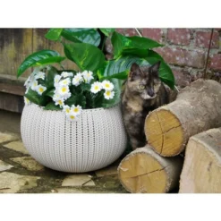 No Name Pot + Cache Pot CURVER Aspect Tricoté - Taille S -Promos Jardin Noble Magasin 3125524 2