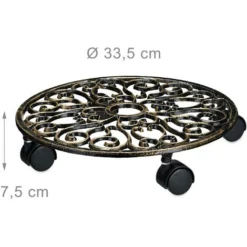 Relaxdays Porte-plantes à 4 Roulettes, Design Antique, Stable Et Résistant Aux Intempéries, Rond, Ø Env. 33,5 Cm, Bronze -Promos Jardin Noble Magasin 32022966 4