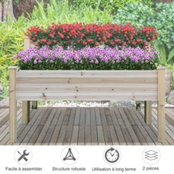 OUTSUNNY Jardinière Sur Pieds Carré Potager 2 étages Dim. 115L X 114l X 76H Cm Inserts D'irrigation Bois Sapin Naturel -Promos Jardin Noble Magasin 32126910 5