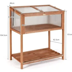 COSTWAY Mini Serre De Jardin Sur Pied En Bois Avec Couvercle Ouvrant Charnière Etagère à Lattes Grand Bac De Rangement 90x49x104,5cm -Promos Jardin Noble Magasin 33186258 5