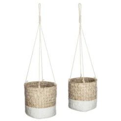 ATMOSPHERA Lot De 2 Cache-Pots Ă Suspendre Seagrass 15cm Blanc