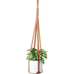 Pot De Fleur Suspendu - PU Cuir Pot De Fleur Plante Suspendu, Pot De Fleur Plante Suspension Support Pot Suspendu, Pour Interieur Et Extérieur Suspendue Décoration Balcon Murale,marron
