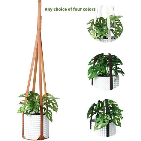 Pot De Fleur Suspendu - PU Cuir Pot De Fleur Plante Suspendu, Pot De Fleur Plante Suspension Support Pot Suspendu, Pour Interieur Et Extérieur Suspendue Décoration Balcon Murale,marron 4 Pot De Fleur Suspendu - PU Cuir Pot De Fleur Plante Suspendu, Pot De Fleur Plante Suspension Support Pot Suspendu, Pour Interieur Et Extérieur Suspendue Décoration Balcon Murale,marron – Image 2