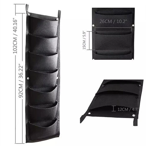 Sac Plantation Mural, 7 Poche Poche De Plantation Vertical Jardiniere Exterieur Suspendue Pour Balcon Jardin Cour Bureau Décoration De La Maison(noir) 4 Sac Plantation Mural, 7 Poche Poche De Plantation Vertical Jardiniere Exterieur Suspendue Pour Balcon Jardin Cour Bureau Décoration De La Maison(noir) – Image 2