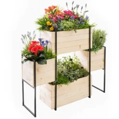 Potager SALLY 4 Bacs Bois Et Métal Jardinière Escalier