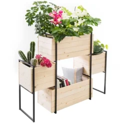 Potager SALLY 4 Bacs Bois Et Métal Jardinière Escalier -Promos Jardin Noble Magasin 36530986 5
