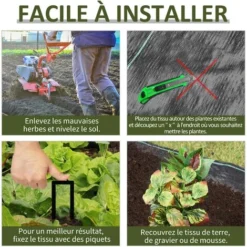 Outsunny Toiles De Paillage - Toile Anti Mauvaises Herbes - Toile De Paillage Anti Mauvaises Herbes 100 G/m² - Indéchirable Perméable à L'eau Anti UV - PP Noir Vert -Promos Jardin Noble Magasin 37823486 5