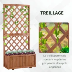 OUTSUNNY Jardinière Avec Treillis - Bac à Fleurs - Jardinière Sur Pied - Dim. 72,5L X 31,5l X 149,5H Cm Inserts D'irrigation Inclus Bois Sapin Pré-huilé 10 OUTSUNNY Jardinière Avec Treillis - Bac à Fleurs - Jardinière Sur Pied - Dim. 72,5L X 31,5l X 149,5H Cm Inserts D'irrigation Inclus Bois Sapin Pré-huilé -Promos Jardin Noble Magasin 37948937 4