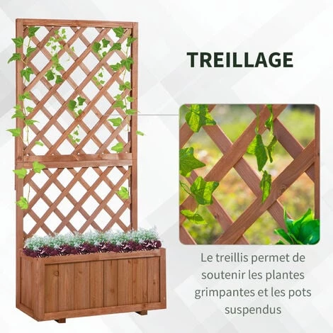 OUTSUNNY Jardinière Avec Treillis - Bac à Fleurs - Jardinière Sur Pied - Dim. 72,5L X 31,5l X 149,5H Cm Inserts D'irrigation Inclus Bois Sapin Pré-huilé 6 OUTSUNNY Jardinière Avec Treillis - Bac à Fleurs - Jardinière Sur Pied - Dim. 72,5L X 31,5l X 149,5H Cm Inserts D'irrigation Inclus Bois Sapin Pré-huilé – Image 4