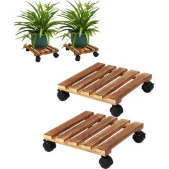 2 X Chariot De Plantes En Bois 30 X 30 X 8cm Soucoupe Pot Fleur Roulettes Support Plante Bois Roulant Capacité De Charge 60kg