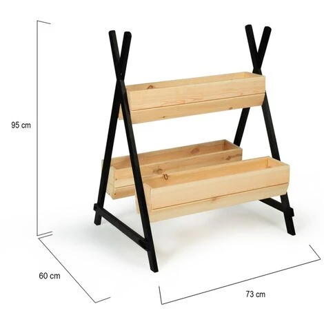 Potager PATY 3 Bacs Bois Finitions Noires Jardinière Tipi 5 Potager PATY 3 Bacs Bois Finitions Noires Jardinière Tipi – Image 3