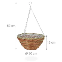 Relaxdays Suspension Pour Plantes, Lot De 3, Panier Tressé En Rotin, Fait Main, Pot De Fleur HxD 16 X 31 Cm, Vert-brun -Promos Jardin Noble Magasin 39578997 4