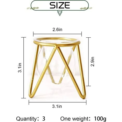 Porte-plantes Aériennes Décor En Métal Doré Pour La Maison Ensemble De 3 Mini-jardinières Géométriques Terrariums Vase En Verre Tillandsia Présentoirs Pour Femmes Vases Hydroponiques Pour Bureau (Gold 4 Porte-plantes Aériennes Décor En Métal Doré Pour La Maison Ensemble De 3 Mini-jardinières Géométriques Terrariums Vase En Verre Tillandsia Présentoirs Pour Femmes Vases Hydroponiques Pour Bureau (Gold – Image 2