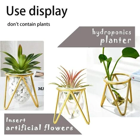 Porte-plantes Aériennes Décor En Métal Doré Pour La Maison Ensemble De 3 Mini-jardinières Géométriques Terrariums Vase En Verre Tillandsia Présentoirs Pour Femmes Vases Hydroponiques Pour Bureau (Gold 5 Porte-plantes Aériennes Décor En Métal Doré Pour La Maison Ensemble De 3 Mini-jardinières Géométriques Terrariums Vase En Verre Tillandsia Présentoirs Pour Femmes Vases Hydroponiques Pour Bureau (Gold – Image 3