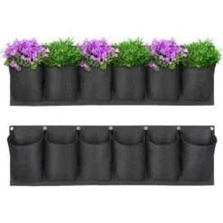 Sac De Plantation Vertical, 2PCS Versailles Jardin Sac à Plantes Mural Jardinière Suspendue Balcon Pot à Suspendre Intérieur Extérieur Fleur 6 Poches (Noir)